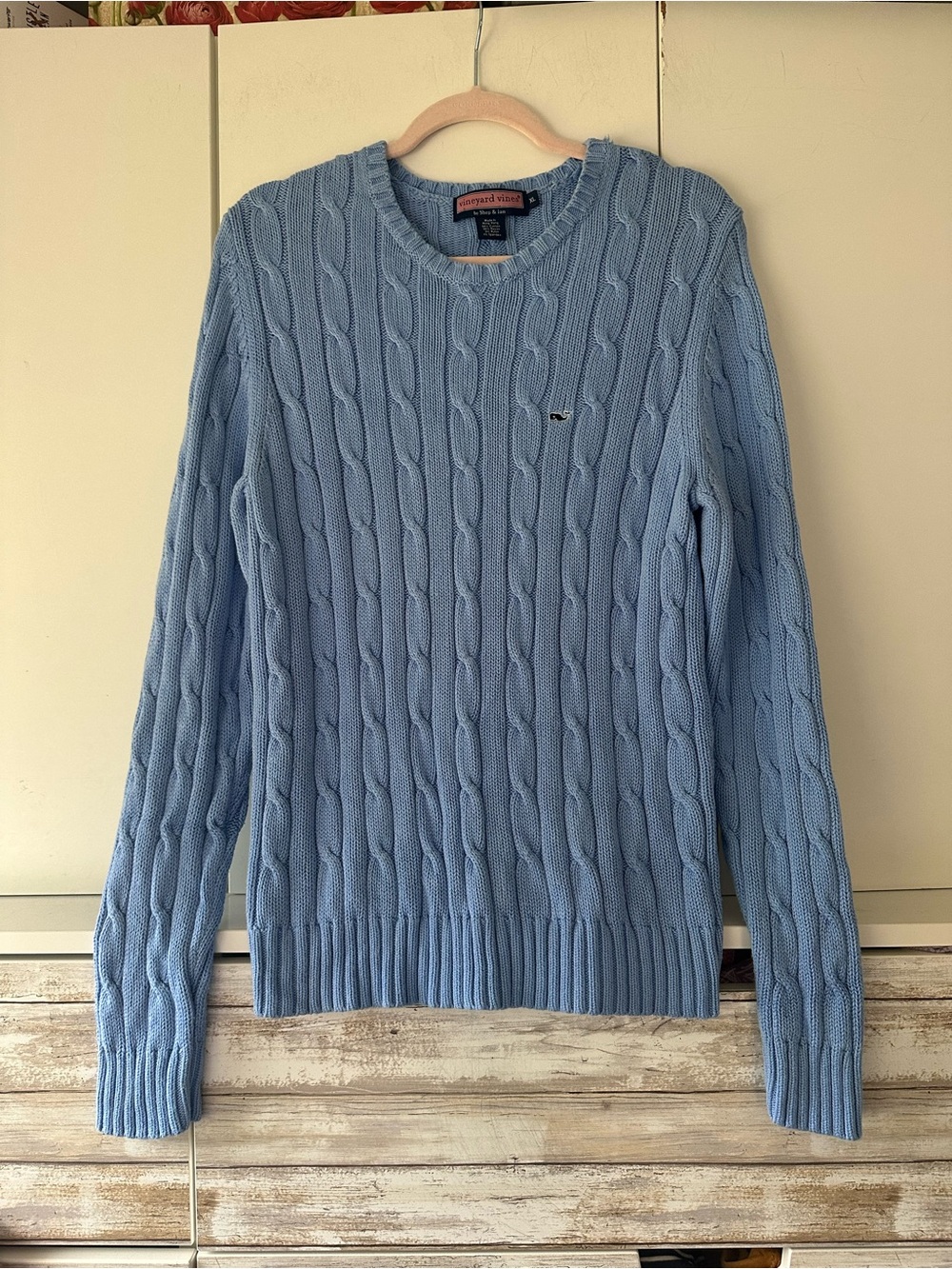 🐳 Vineyard Vines Cable Knit Sweater Women’s XL Blue Crewneck Cotton Blend